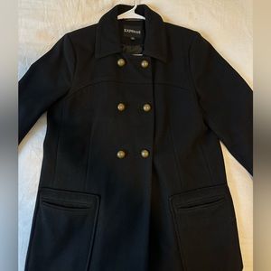 Black Wool pea Coat double breasted with gold buttons
